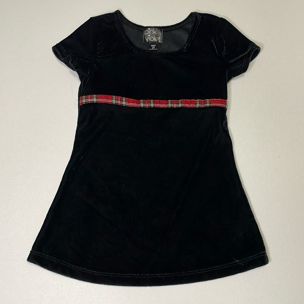 Little Girl 2T Velvet Holiday Short Sleeve Ribbon Accent Dress Celebration Baby